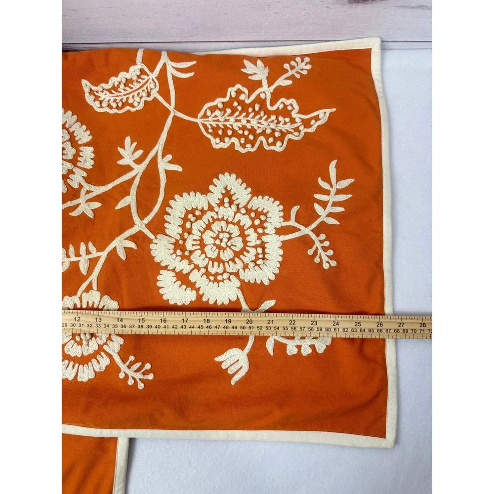Pottery Barn Embroidered Floral Pillow Covers Shams Set of 2 Orange Cream Accent